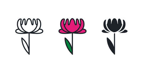 Peony icon. Pion flower isolated vector iconのイラスト素材