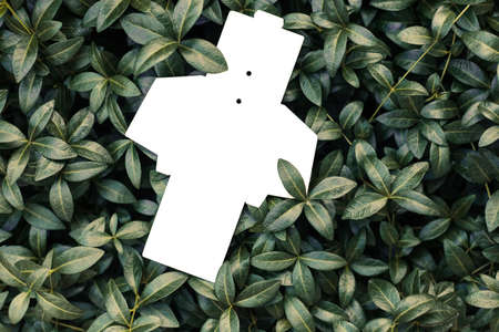 top view of white empty unfolded box for accessories or tag for clothes on background of periwinkle...