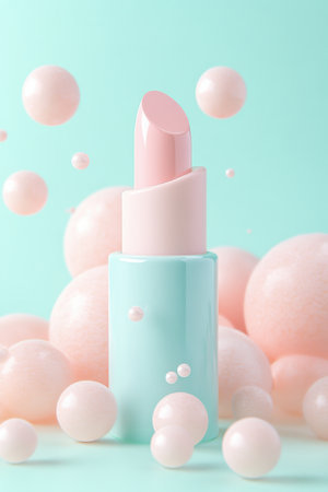 Creative display of mousse lip products against a pastel mint backdrop celebrating playful beauty texturesの写真素材