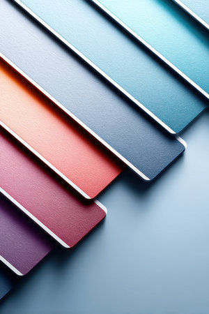 In a dynamic production facility, solar cells are being manufactured, highlighting a range of vibrant colors and unique textures. The close-up view captures the intricate details of the solar panels, revealing the craftsmanship involved in their creation. Surrounded by a bright atmosphere, the vivid hues reflect the innovative technology aimed at harnessing solar energy, illustrating a commitment to renewable resources and sustainable development.の素材