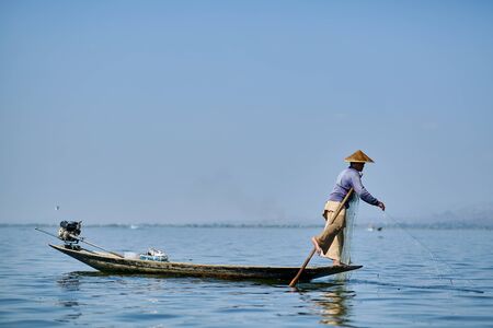 Myanmar fisher man on the Inle lakeの写真素材