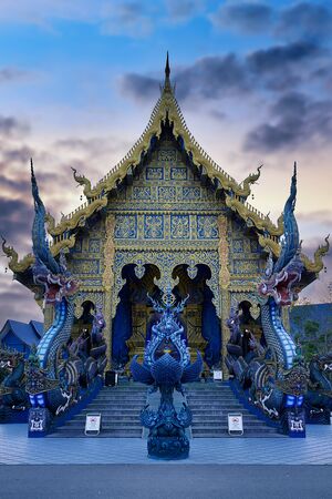 Wat Rong Suea Ten, Blue Temple in Chiang Rai, Thailandの写真素材