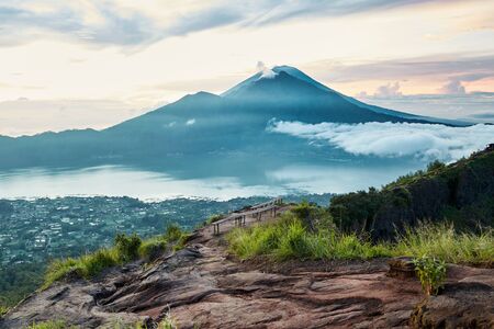 Sunrise on top Mount Baturの写真素材