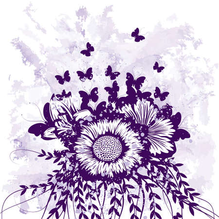 Vector watercolor background with flowers.のイラスト素材