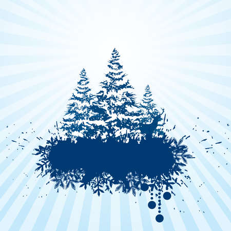 Vector christmas banner with deer and tree.のイラスト素材