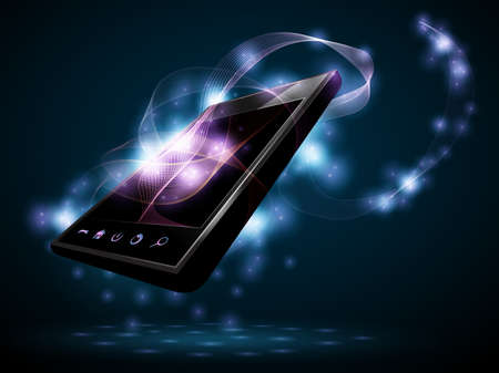Vector phone with abstract waves from the screenのイラスト素材
