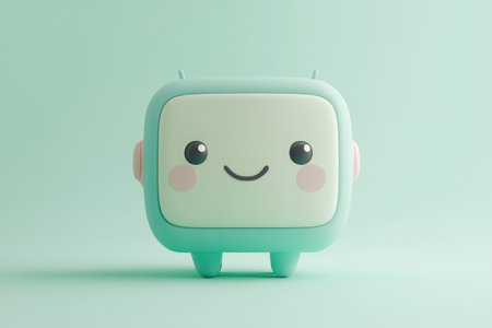 Cute Robot on Green Backgroundの素材