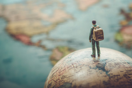 Figurine of a Backpacker on a Globeの素材