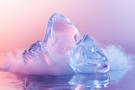 Icebergs on the water in the sunset. 3d renderingの素材