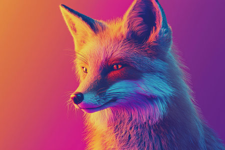 Portrait of a red fox on gradient background. Studio shot.の素材