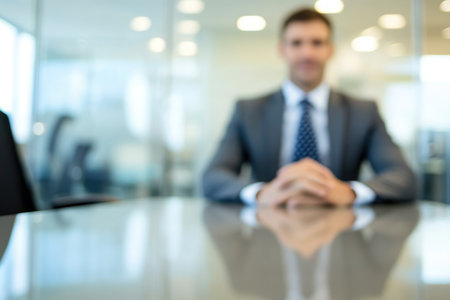 Blurred Businessman in a Modern Office Environmentの素材