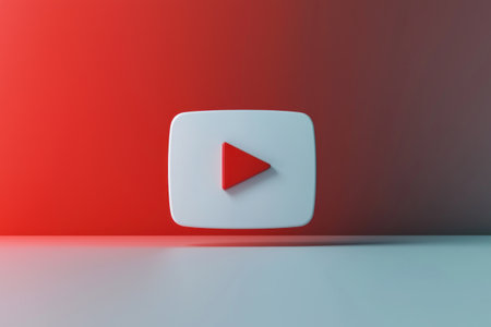 Play button on a red background. 3d rendering, 3d illustration.の素材