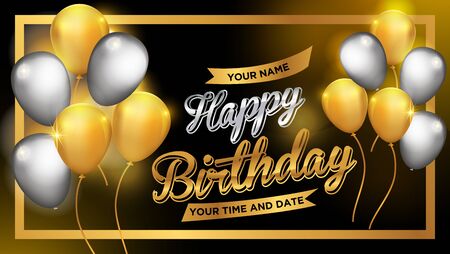 happy birthday gold luxury greeting cardのイラスト素材