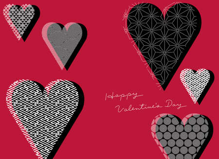 Happy Valentine's Day Greing on Japanese Traditional Pattern Kimono Background