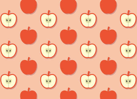 Red apple seamless pattern with pink background