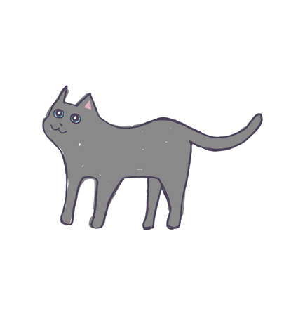 Gray cat hand writing vector illustrationのイラスト素材