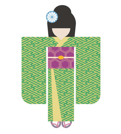Light green  Kimono costume woman simple vector illustrationのイラスト素材