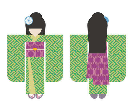 Light green Kimono costume woman front and back style simple vector illustrationのイラスト素材