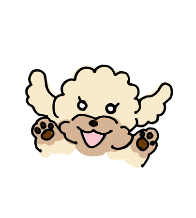 Smiling white toy poodle dog hand writing vector cartoon illustrationのイラスト素材