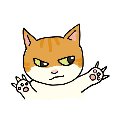 Brown tabby cat and nail hand writing vector cartoon illustrationのイラスト素材