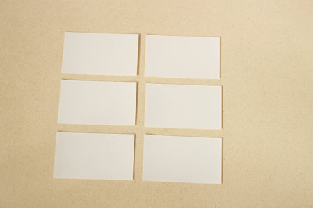 Blank card paper mockup on beige Japanese paper for presentationの写真素材