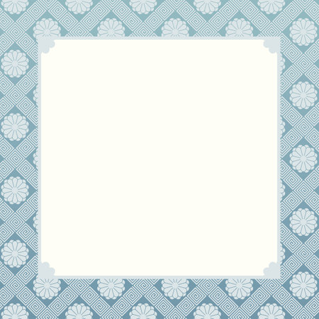 Japanese traditional kimono pattern simple vector illustration blue squre background frameのイラスト素材