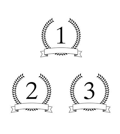 Outline simple laurel wreaths label with ribbon vector designのイラスト素材