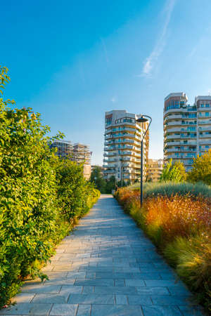 Modern residential buildings in the city of Barcelona, Catalonia, Spain.の写真素材