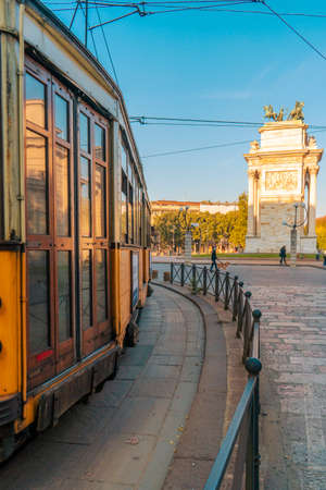Tram in the city center of Budapest, Hungary. Budapest is the capital and largest city of Hungary.の写真素材
