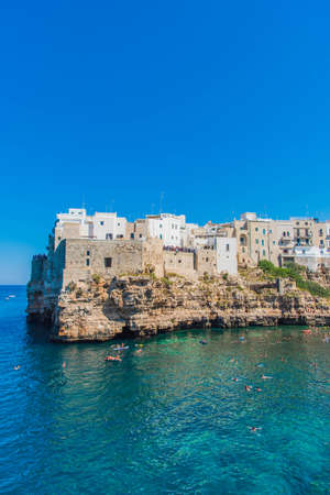 Panoramic view of Polignano a Mare in Puglia, Italyの写真素材