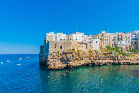 Panoramic view of Polignano a mare, Italyの写真素材