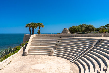 View of the Mediterranean Theater on the Bisceglie seafront. The Theater is shaped like an...