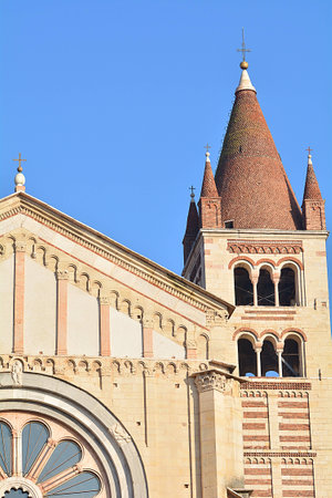 The most famous church in Verona, San Zeno, in the romanesque style.の写真素材