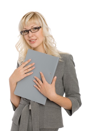 Attractive young businesswoman holding folder.の写真素材