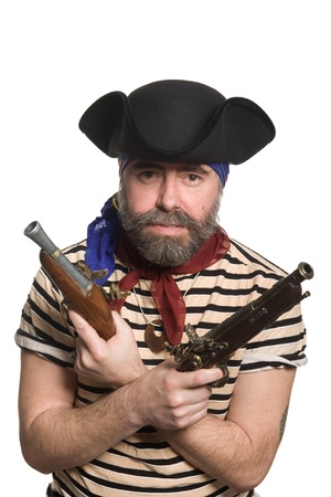 Terrible pirate in tricorn hat with a muskets.の写真素材