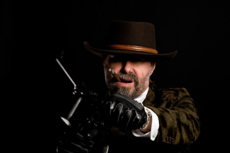 Armed robber with a Mauser smoking a cigar.の写真素材