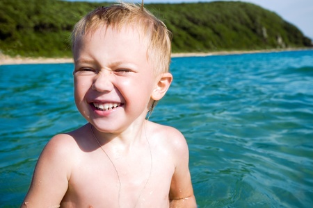 The bathing boy.4years.Seaの写真素材