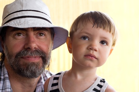 Father and little son loved looking up.