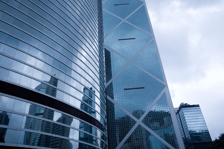 Modern office building in downtown Hong Kong. The evening.