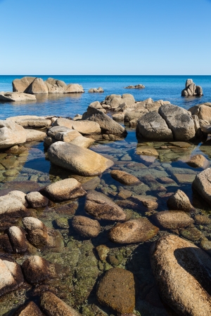 Summer landscape of rocky sea coast. Japan sea.の写真素材