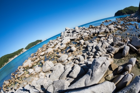 Summer landscape of sea coast. Japan sea. Fish-eye lens.の写真素材