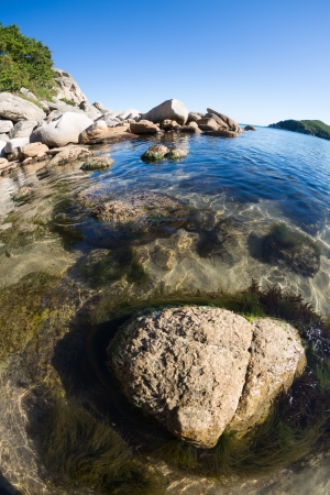 Summer landscape of sea coast. Japan sea. Fish-eye lens.の写真素材