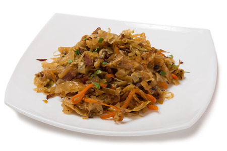 Braised cabbage with onions and carrots.の写真素材