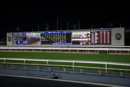 HONG KONG, CHINA - NOVEMBER 14, 2012:  Sha Tin Racecourse in the first class, accommodates 83,000 spectators - a Guinness World Record of the world's longest Diamond Vision Television screen in 2003.のeditorial素材
