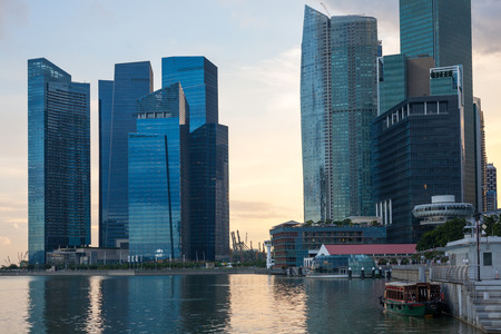 Waterfront of Singapore overlooking the Central District in the evening のeditorial素材