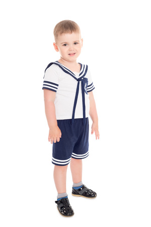Little boy dressed as a sailor. Isolated on white.の写真素材