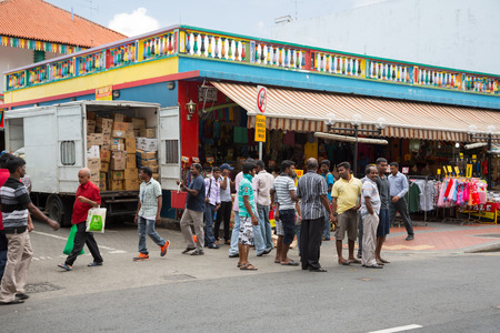 SINGAPORE - FEBRUARY 19, 2015: Little India or the Indian quarter, a very popular area with tourists visiting Singapore. Little India is commonly known as Tekka in the local Tamil community.のeditorial素材