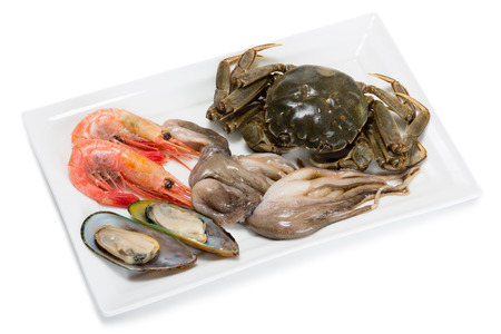 Fresh raw crab, small octopus, shrimp and mussels for the preparation of various seafood dishes. From a series of Food Korean cuisine.の写真素材