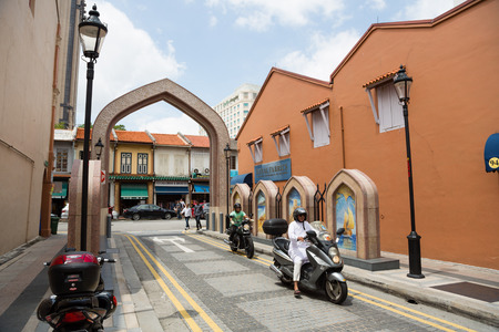 SINGAPORE - CIRCA FEBRUARY, 2015: People in the Arab quarter (Kampong Glam). The Arab Quarter is the oldest historic shopping district of Singapore, is very popular for visits by foreign tourists.のeditorial素材
