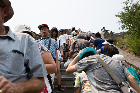 BEIJING - CIRCA JUNE, 2015: Many tourists up and down the steps of the Great Wall of China. Great Wall of China It passes through China, is the longest man-made structure in the world.のeditorial素材